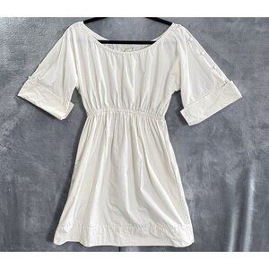 MALIA MILLS Women Mini Dress Short Button Sleeve Smocked Sz 2 Ivory Casual 45-6
